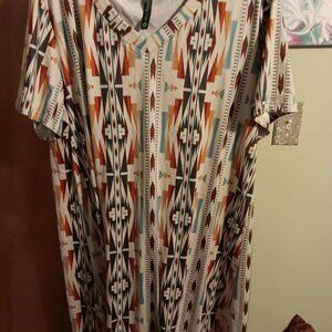 Sterling Kreek Dress Size XL Sunday Morning T-Shirt Aztec